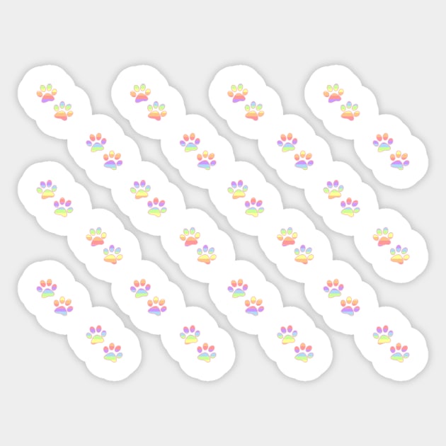 Mini Pastel Rainbow Horizontal Striped Paw Prints Sticker by Babey Bog